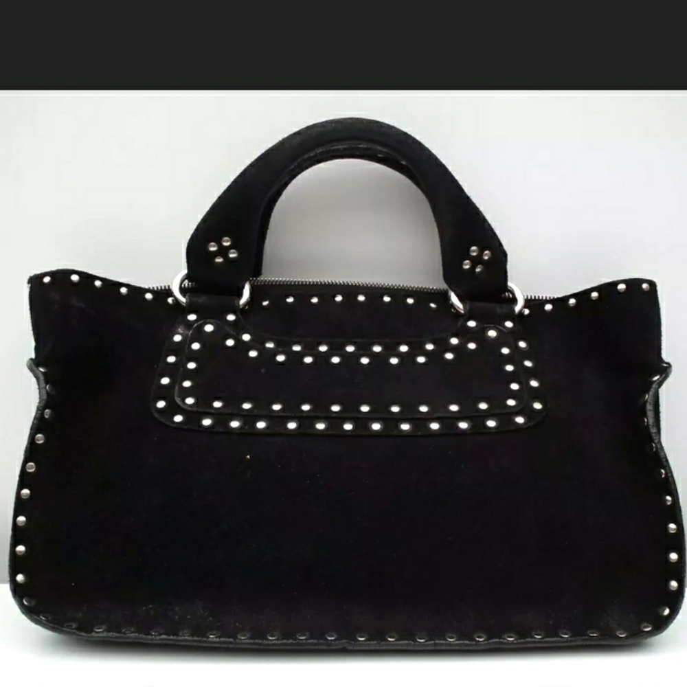 AUTHENTIC CELINE LOVELY BLACK SUEDE STUDED HANDBAG